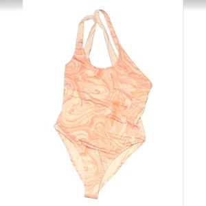 NWT L Space Orange and White One Shoulder One Piece Swimsuit Size 10